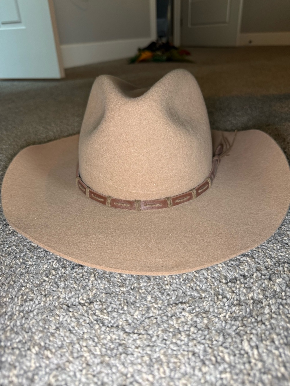 Women's Classic Felt Western Hat with Braided Trim - Tan